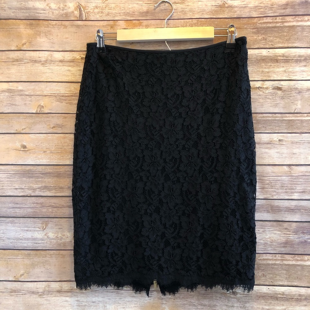 Diane Von Furstenberg Scotia Black Lace Pencil Skirt Size 10